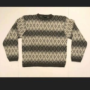 Vintage J Crew Tribal Gray Sweater Wool Size Large